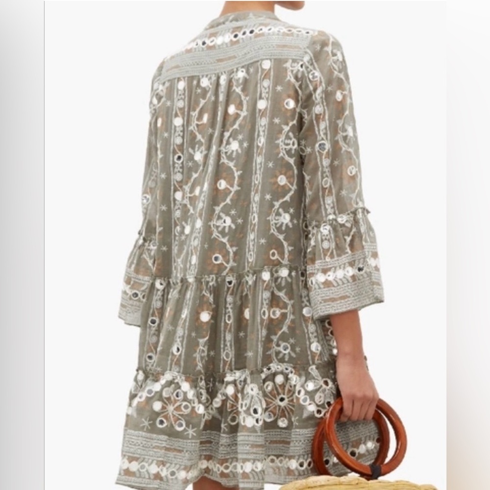 Juliet Dunn Mosaic Print Mirror-Appliqué Flutter Bell Sleeves Dress Brand Size 1 - Picture 2 of 14